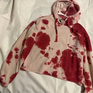 Red and Pink Tie-Dye Women's Crop Top Hoodie